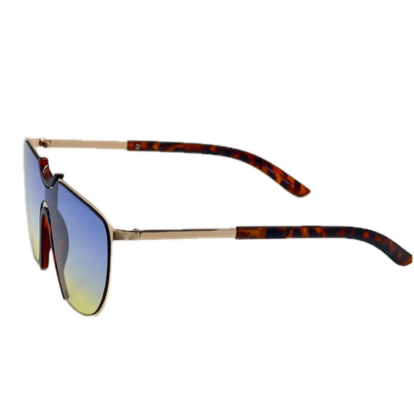 Shield Sunglasses Blue Yellow‎ Gradient Lens Gold Frame Fashion Sunglasses Gafas - Picture 3 of 4